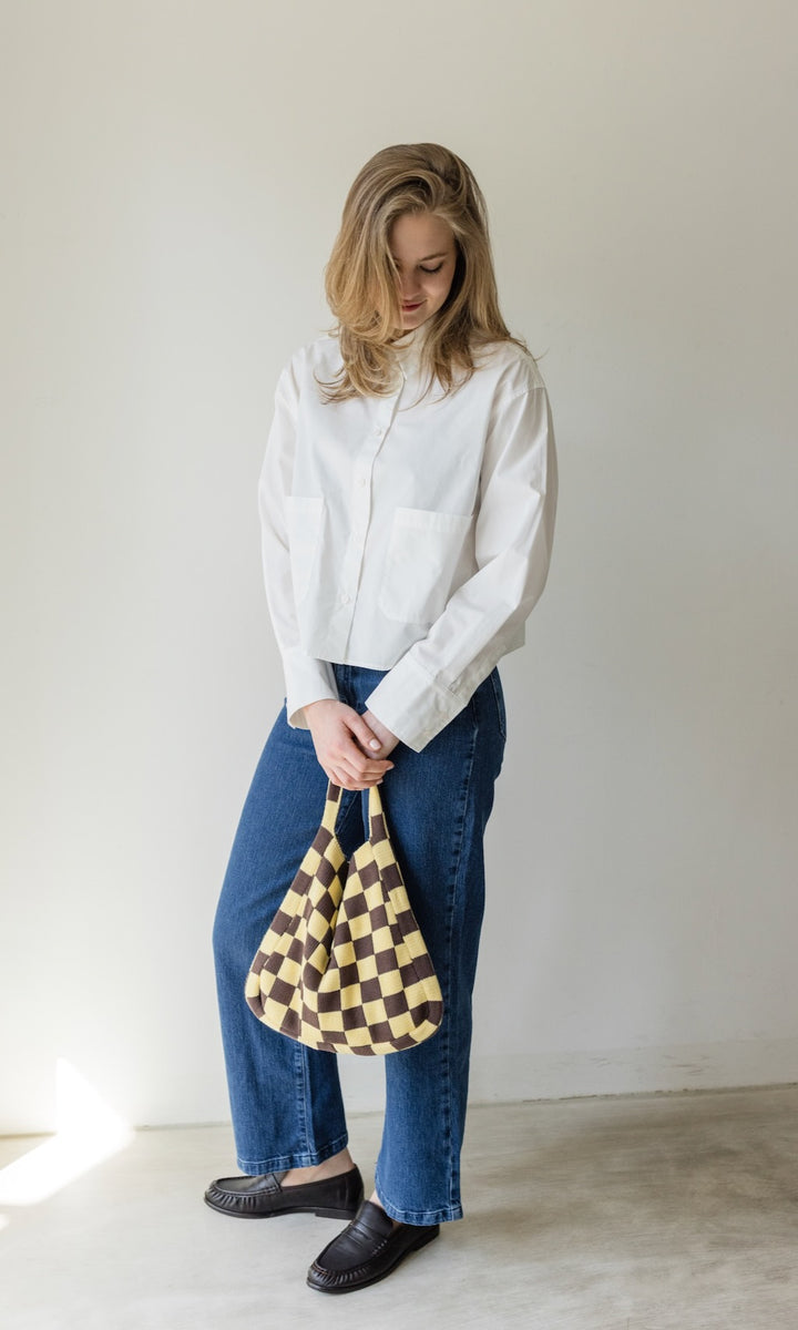 Stricktasche mit Karomuster Hellgelb - abricot coco