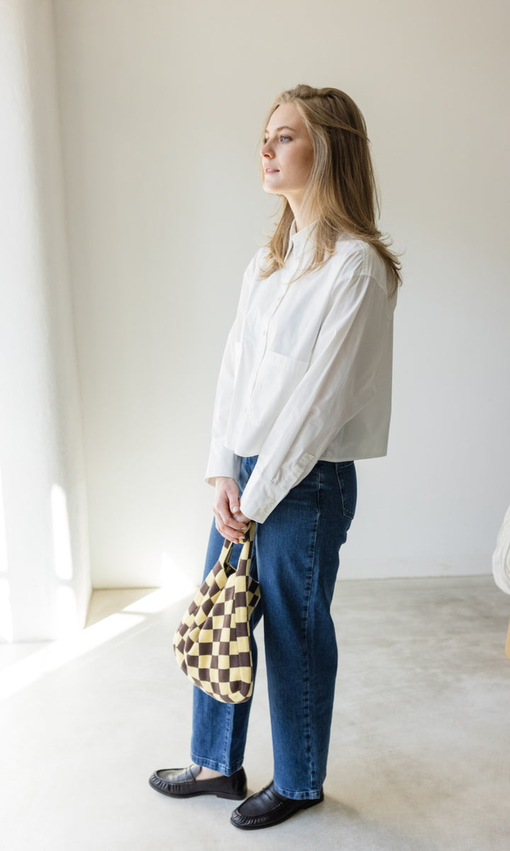 Stricktasche mit Karomuster Hellgelb - abricot coco