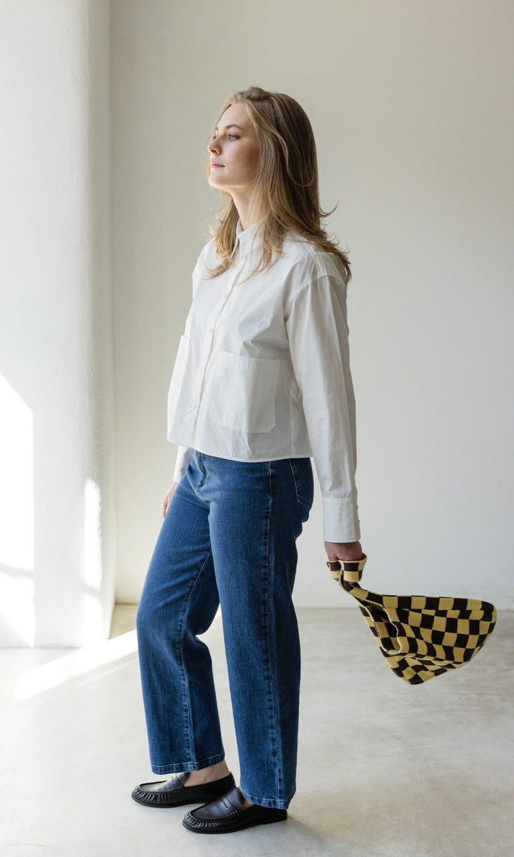 Stricktasche mit Karomuster Hellgelb - abricot coco