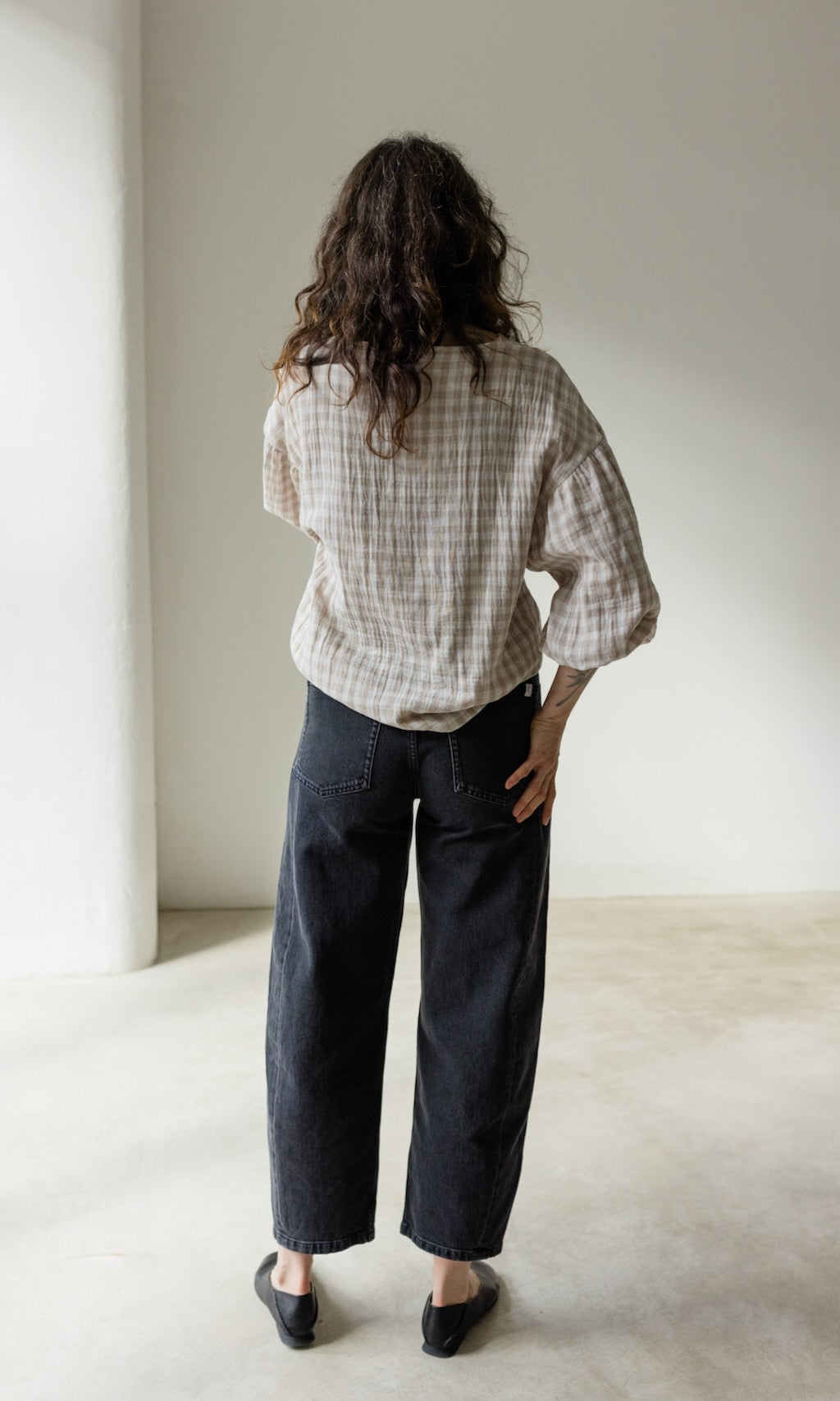 Bluse April in Karo Sesam