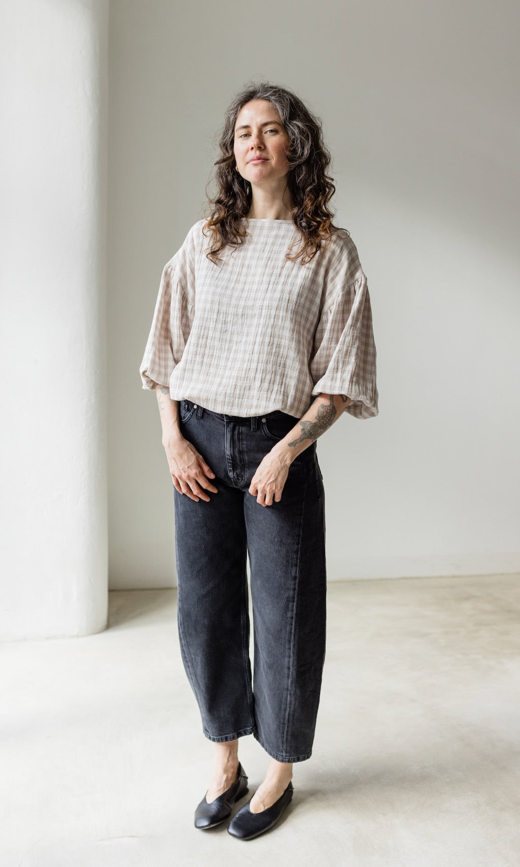 Bluse April in Karo Sesam