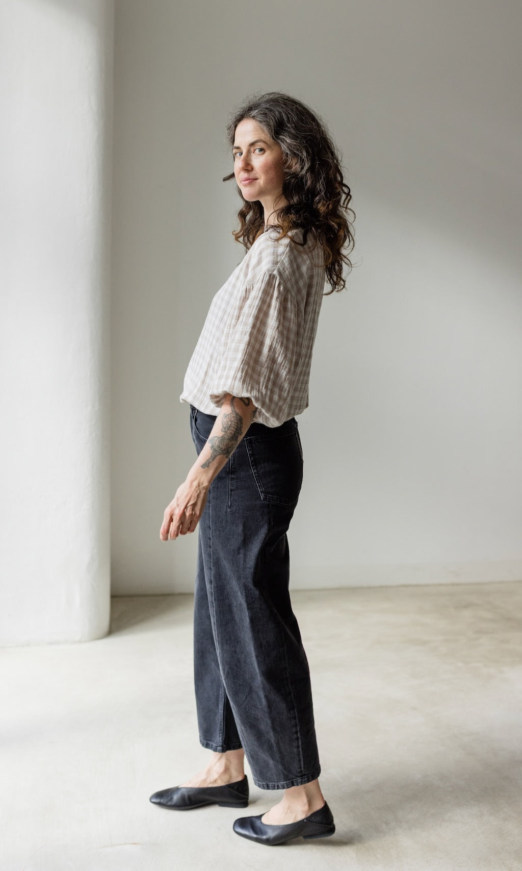 Bluse April in Karo Sesam