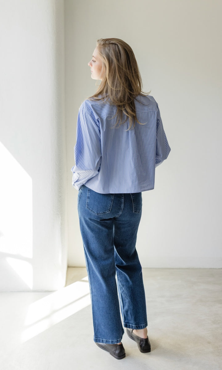 Cropped Oversized Hemd mit aufgesetzten Taschen - abricot coco