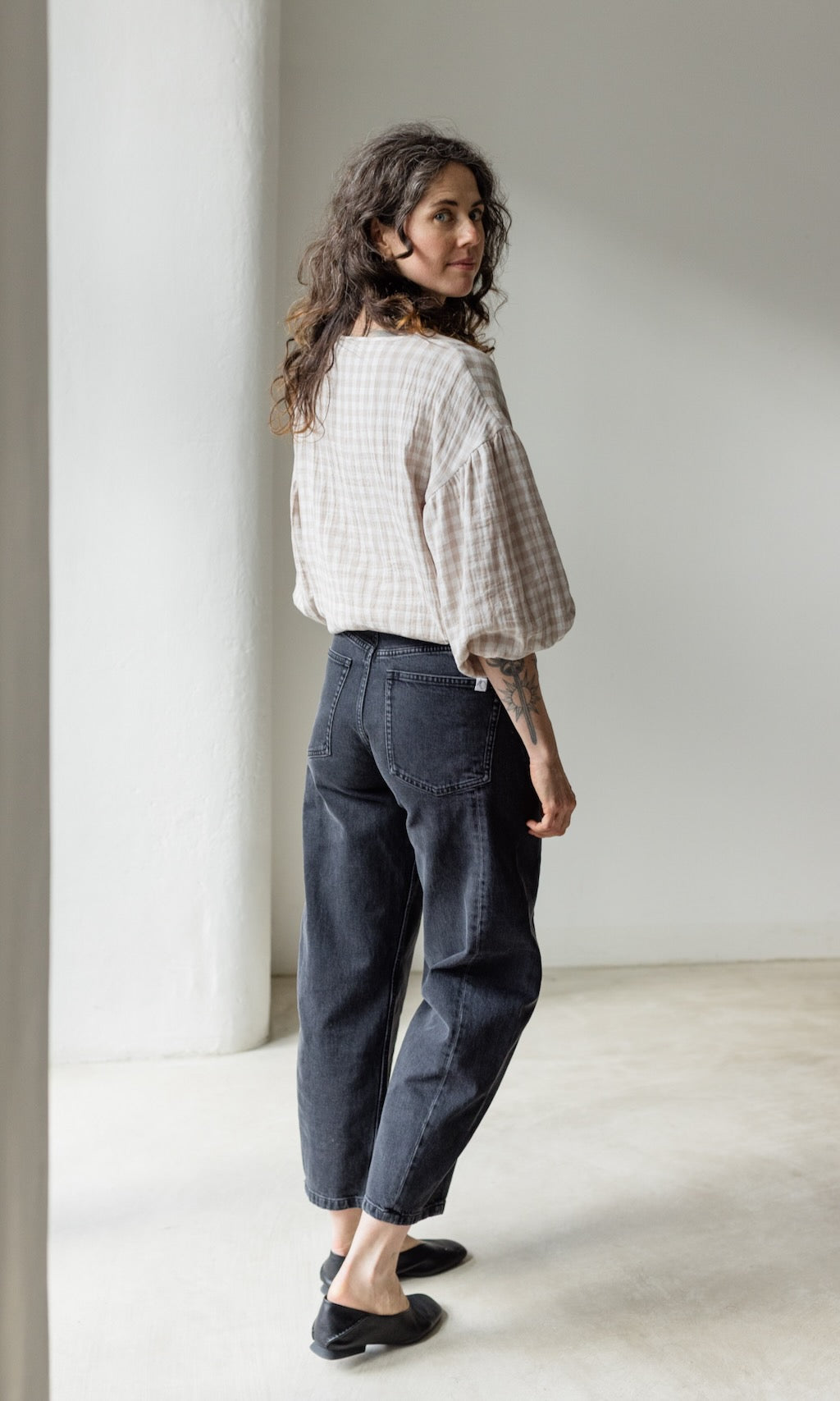 Bluse April in Karo Sesam