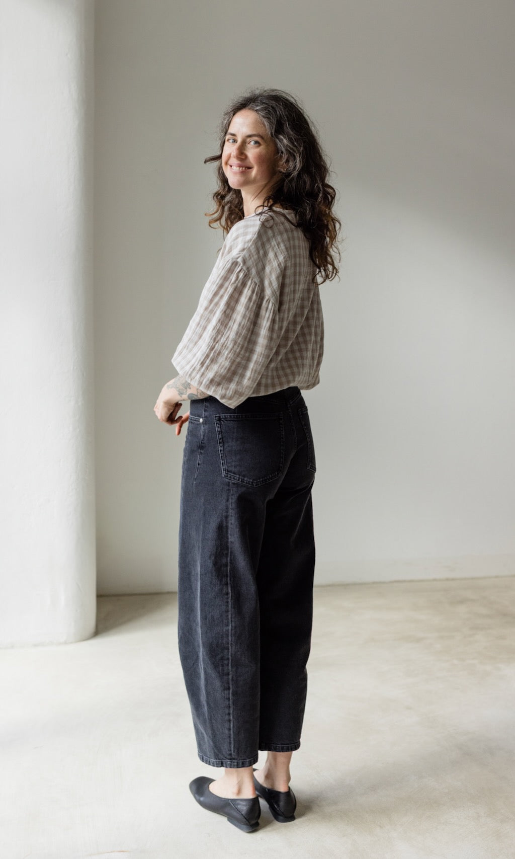 Bluse April in Karo Sesam