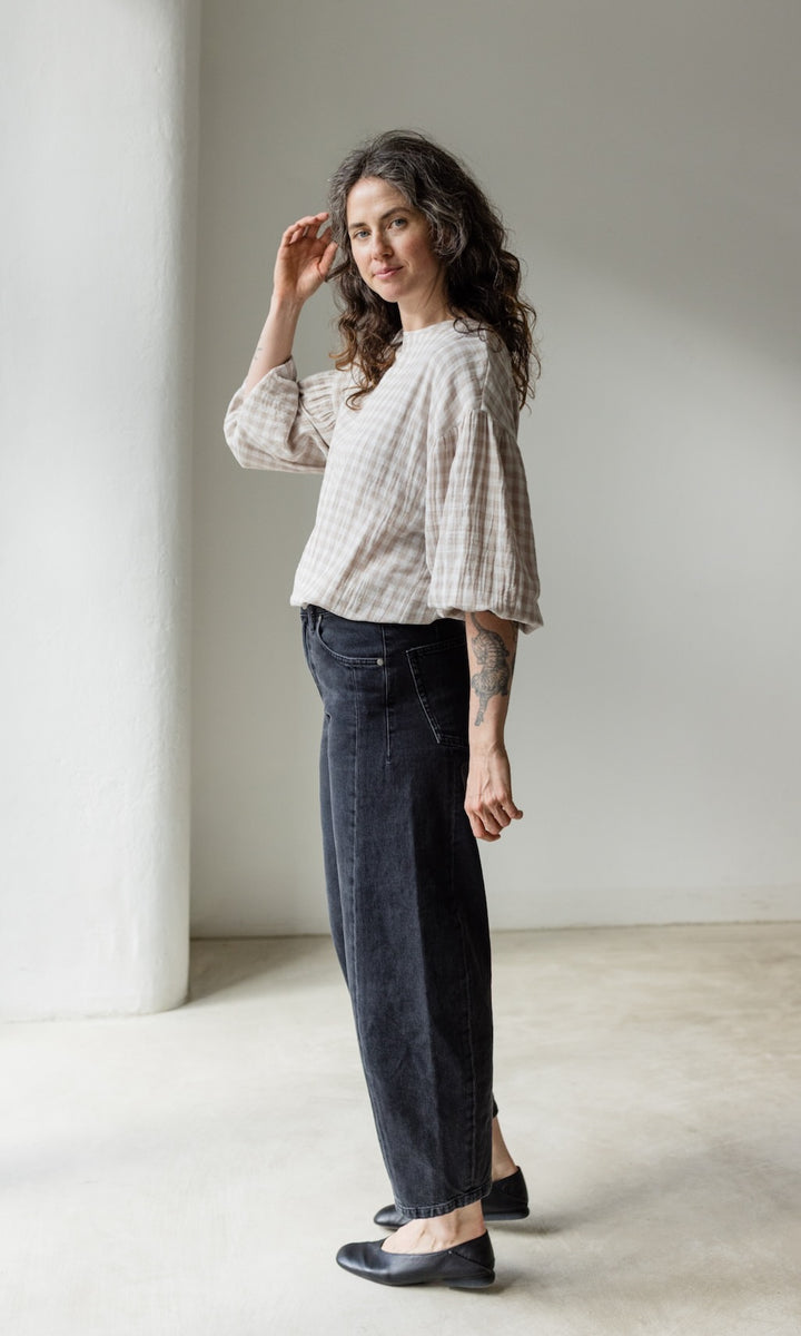 Bluse April in Karo Sesam