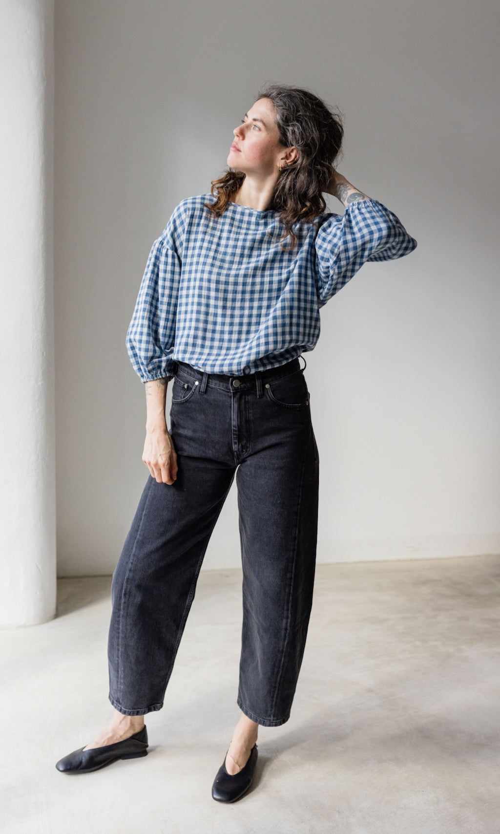 Bluse April in Karo Blau