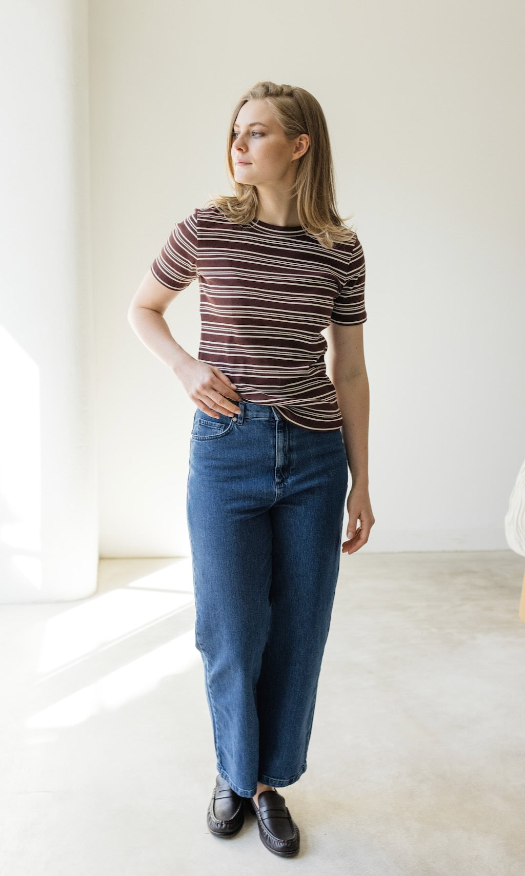 Gestreiftes Kurzarmshirt Zoé Chocolat -Weiß - abricot coco