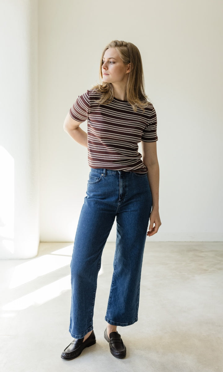 Gestreiftes Kurzarmshirt Zoé Chocolat -Weiß - abricot coco