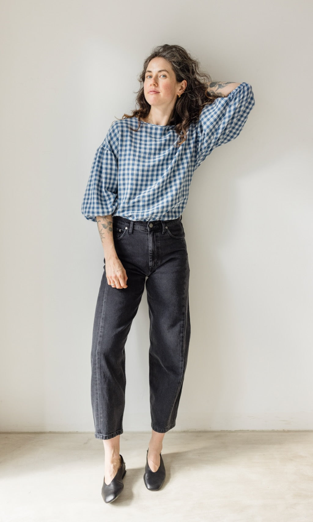 Bluse April in Karo Blau