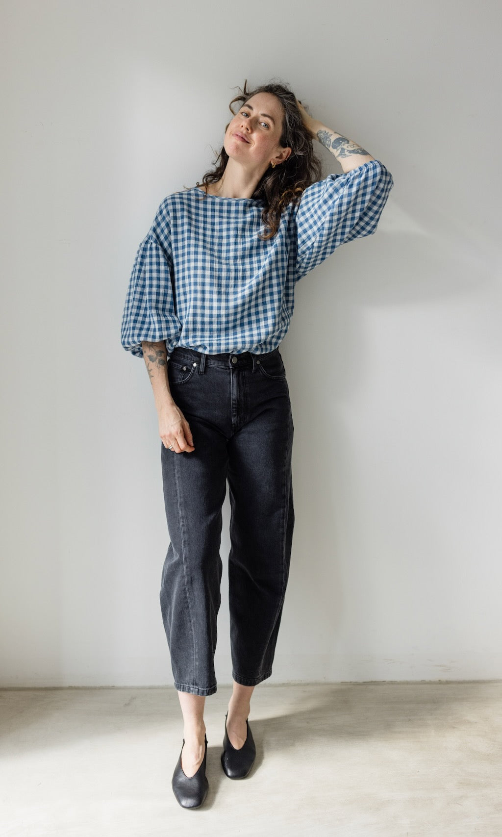 Bluse April in Karo Blau