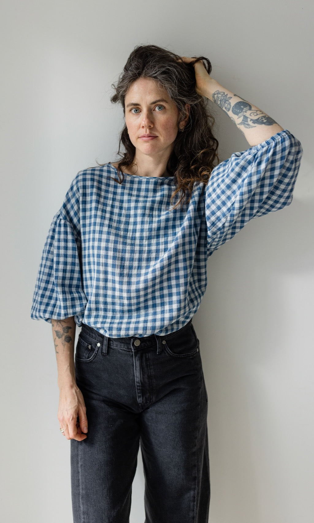 Bluse April in Karo Blau