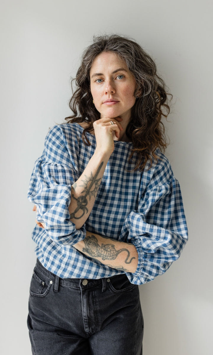 Bluse April in Karo Blau