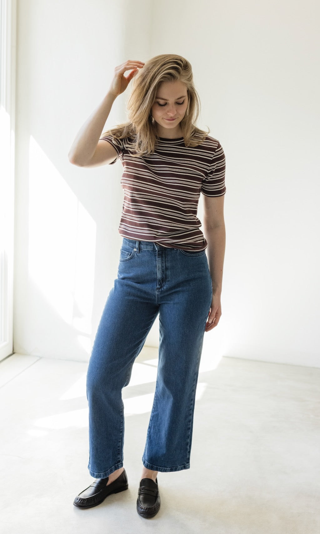 Gestreiftes Kurzarmshirt Zoé Chocolat -Weiß - abricot coco