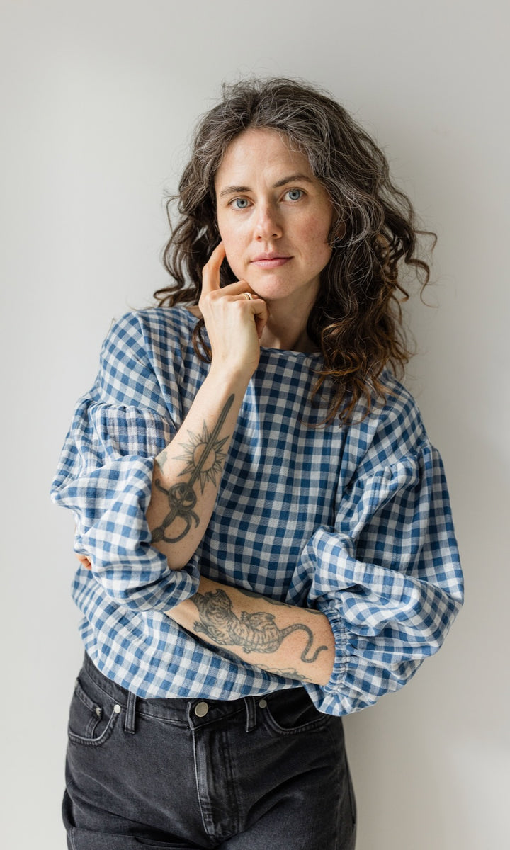 Bluse April in Karo Blau