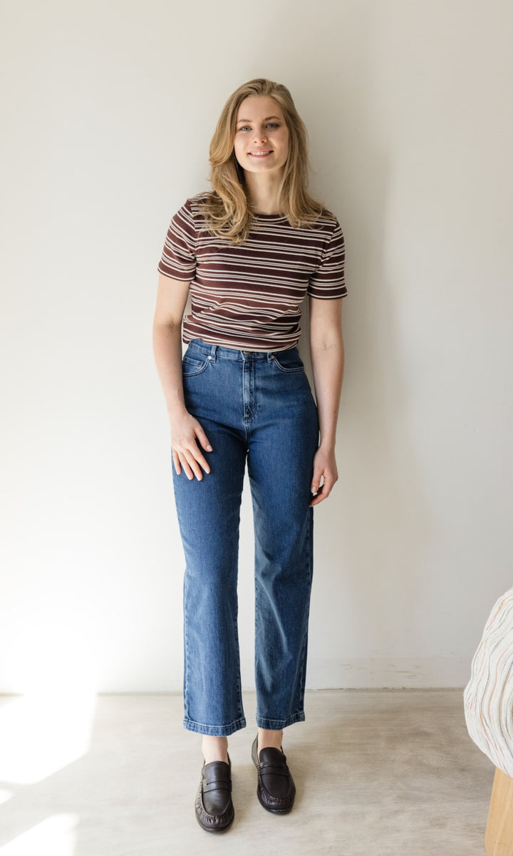 Gestreiftes Kurzarmshirt Zoé Chocolat -Weiß - abricot coco