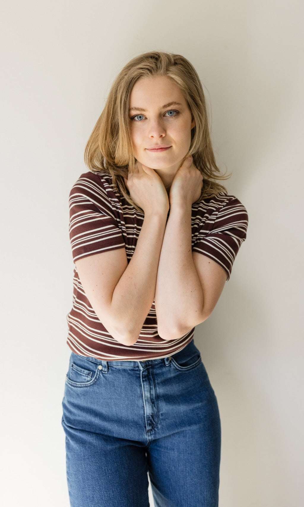 Gestreiftes Kurzarmshirt Zoé Chocolat -Weiß - abricot coco