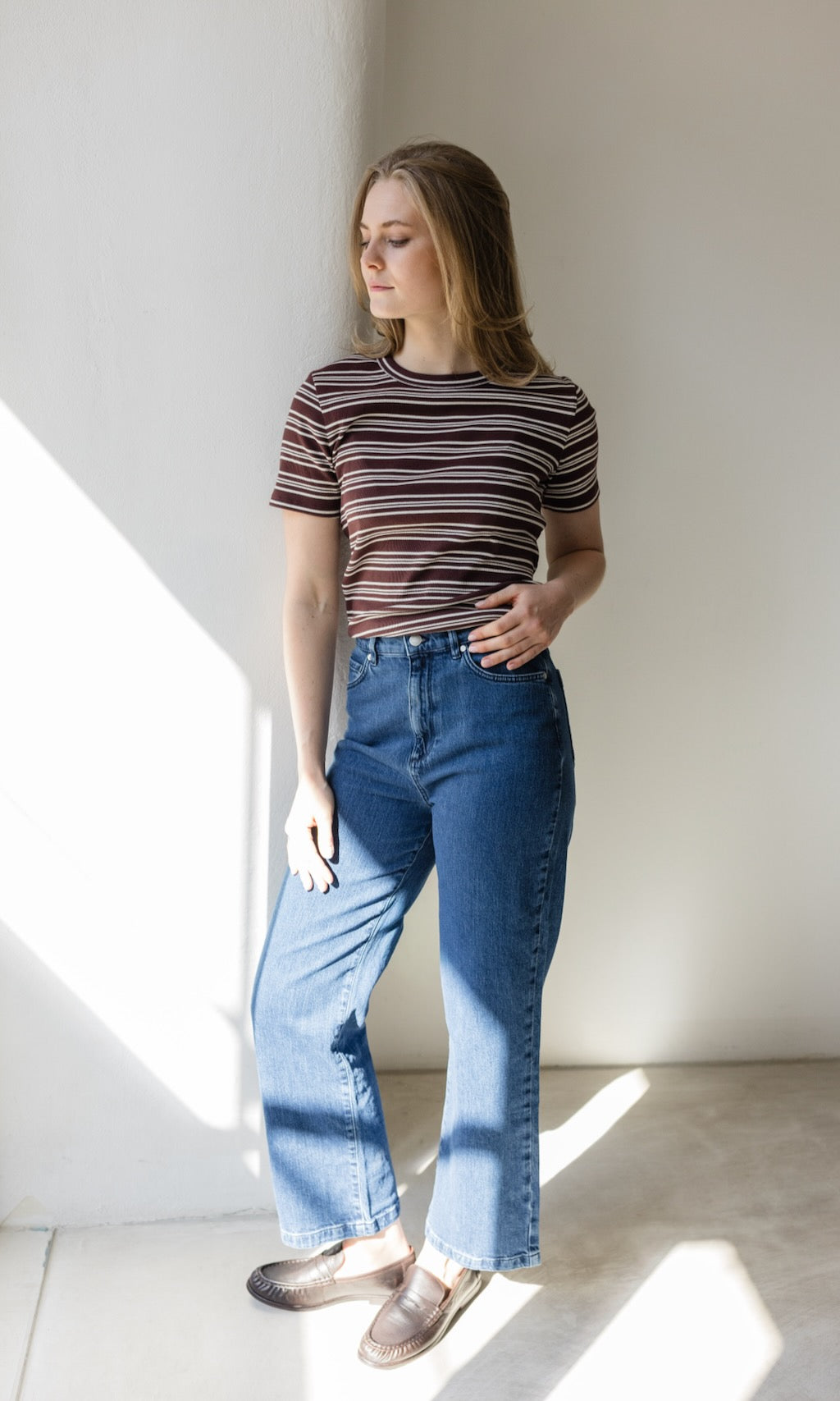 Gestreiftes Kurzarmshirt Zoé Chocolat -Weiß - abricot coco