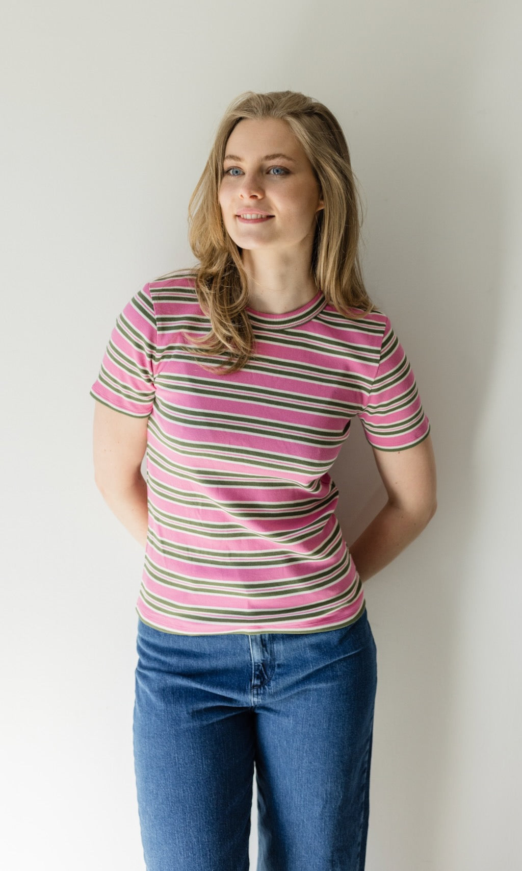 Gestreiftes Kurzarmshirt Zoé in Rose-Grün - abricot coco