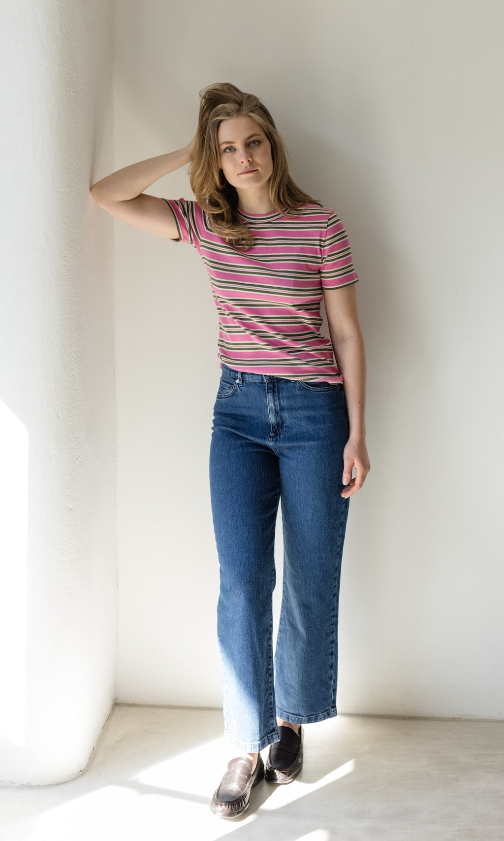 Gestreiftes Kurzarmshirt Zoé in Rose-Grün - abricot coco