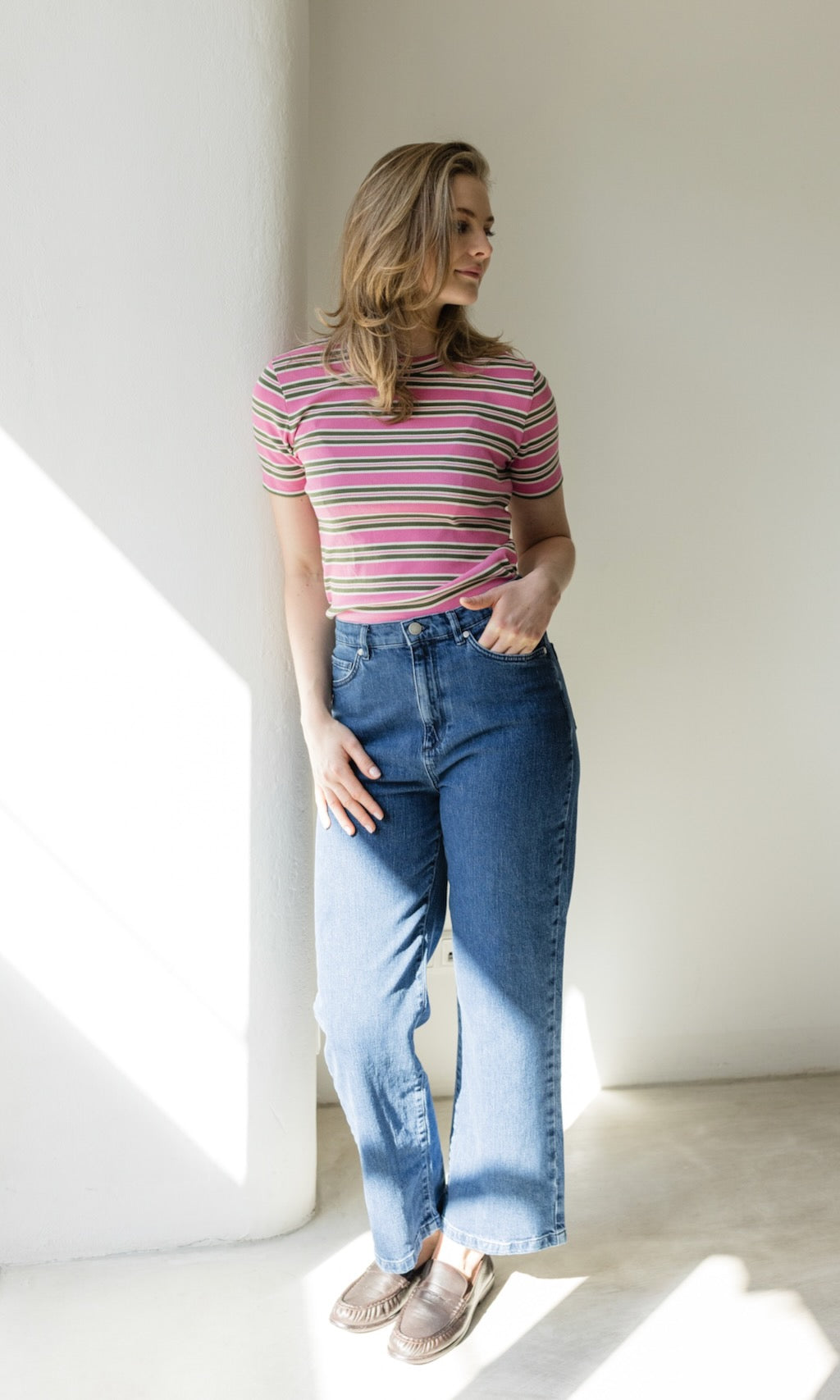 Gestreiftes Kurzarmshirt Zoé in Rose-Grün - abricot coco