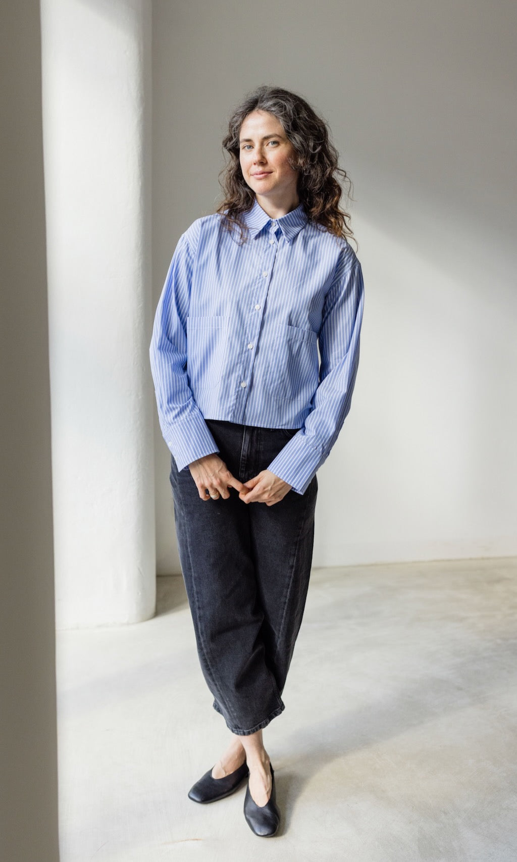 Cropped Oversized Hemd Hellblau Gestreift