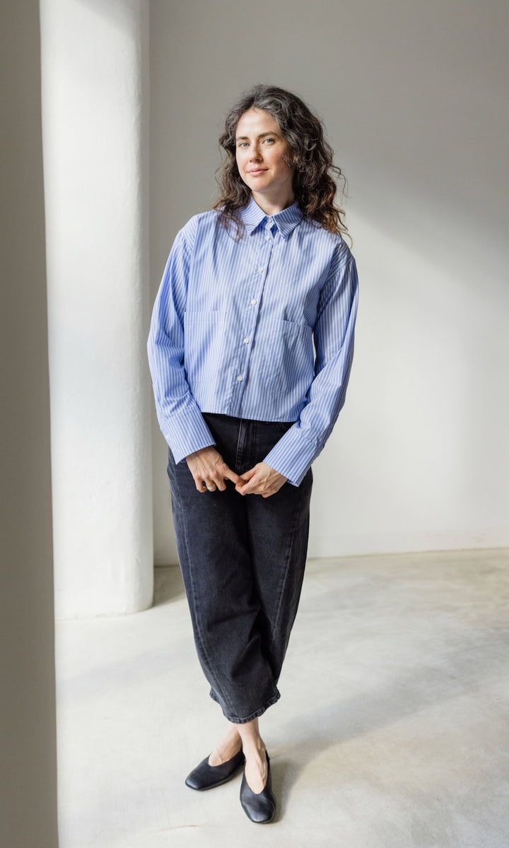 Cropped Oversized Hemd Hellblau Gestreift