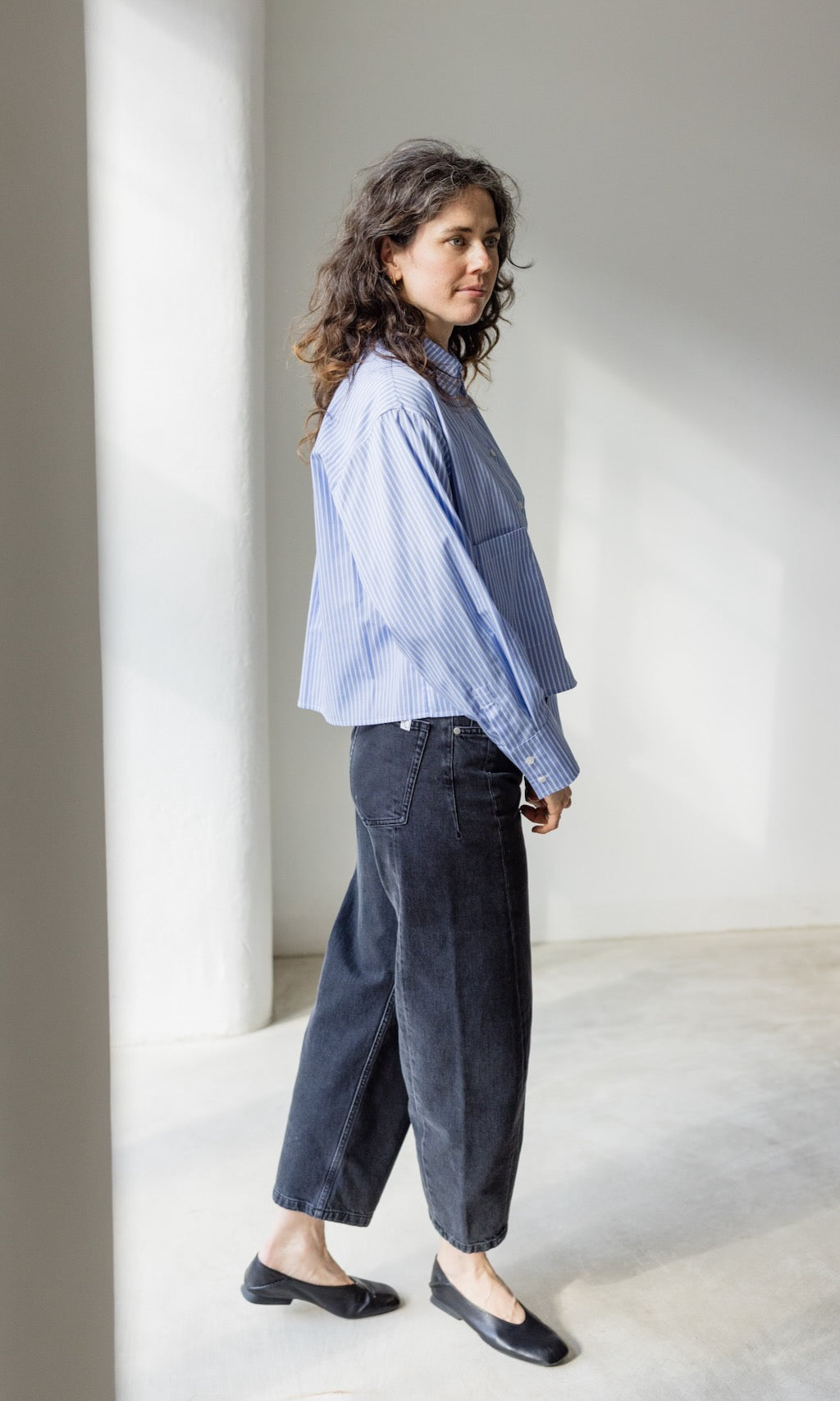 Cropped Oversized Hemd Hellblau Gestreift