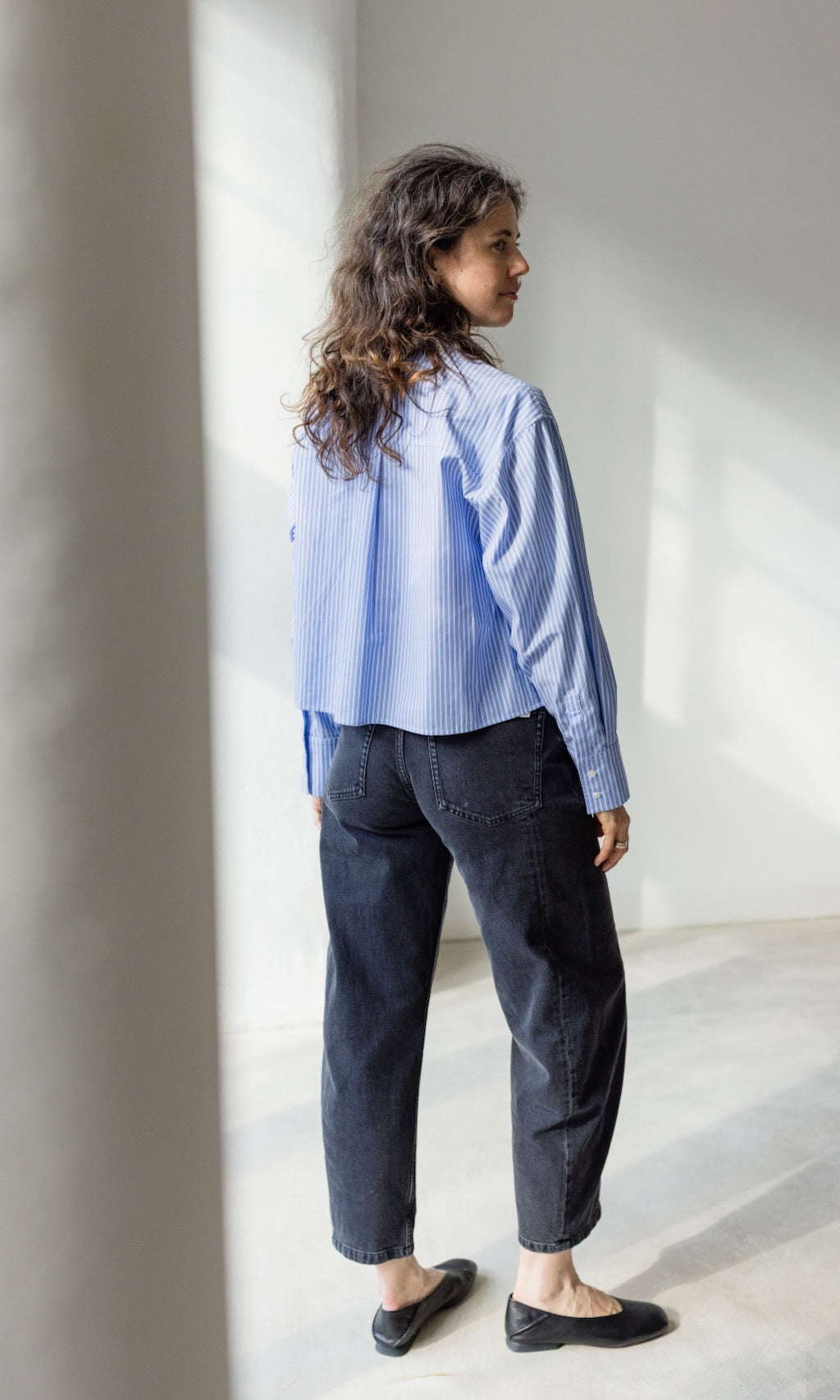 Cropped Oversized Hemd Hellblau Gestreift