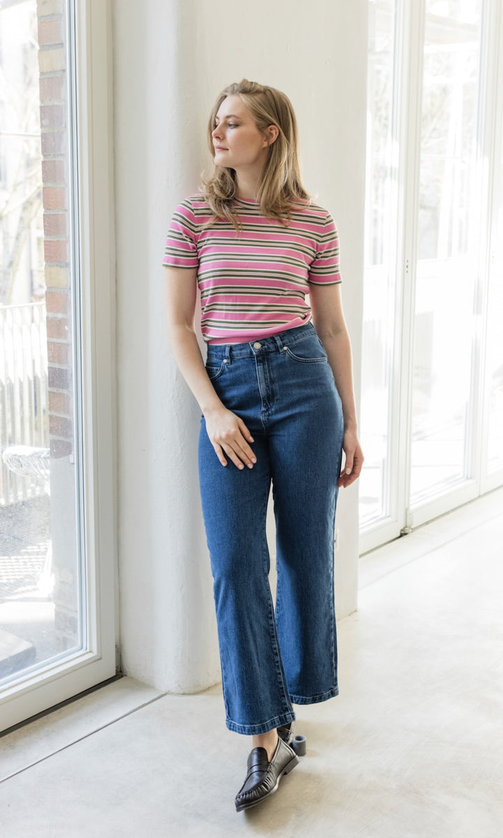 Gestreiftes Kurzarmshirt Zoé in Rose-Grün - abricot coco