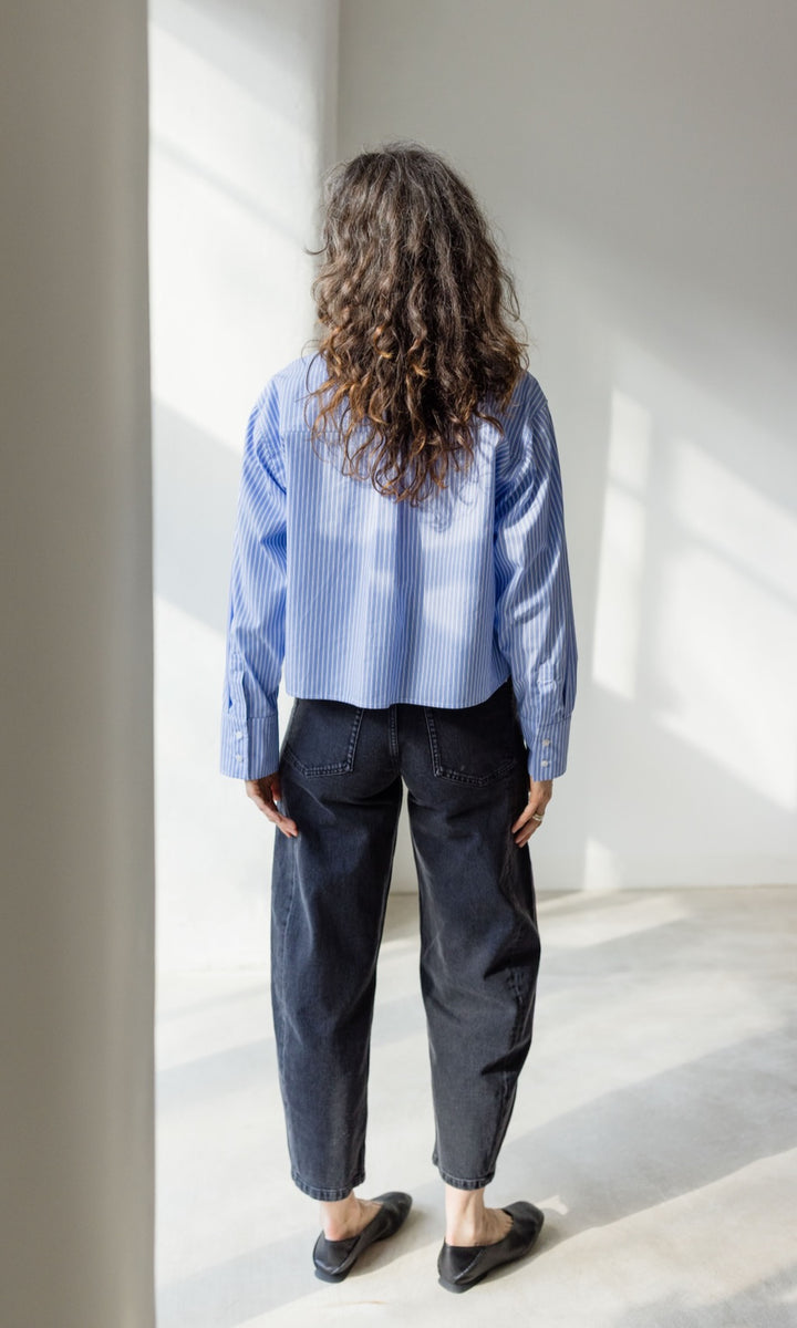 Cropped Oversized Hemd Hellblau Gestreift