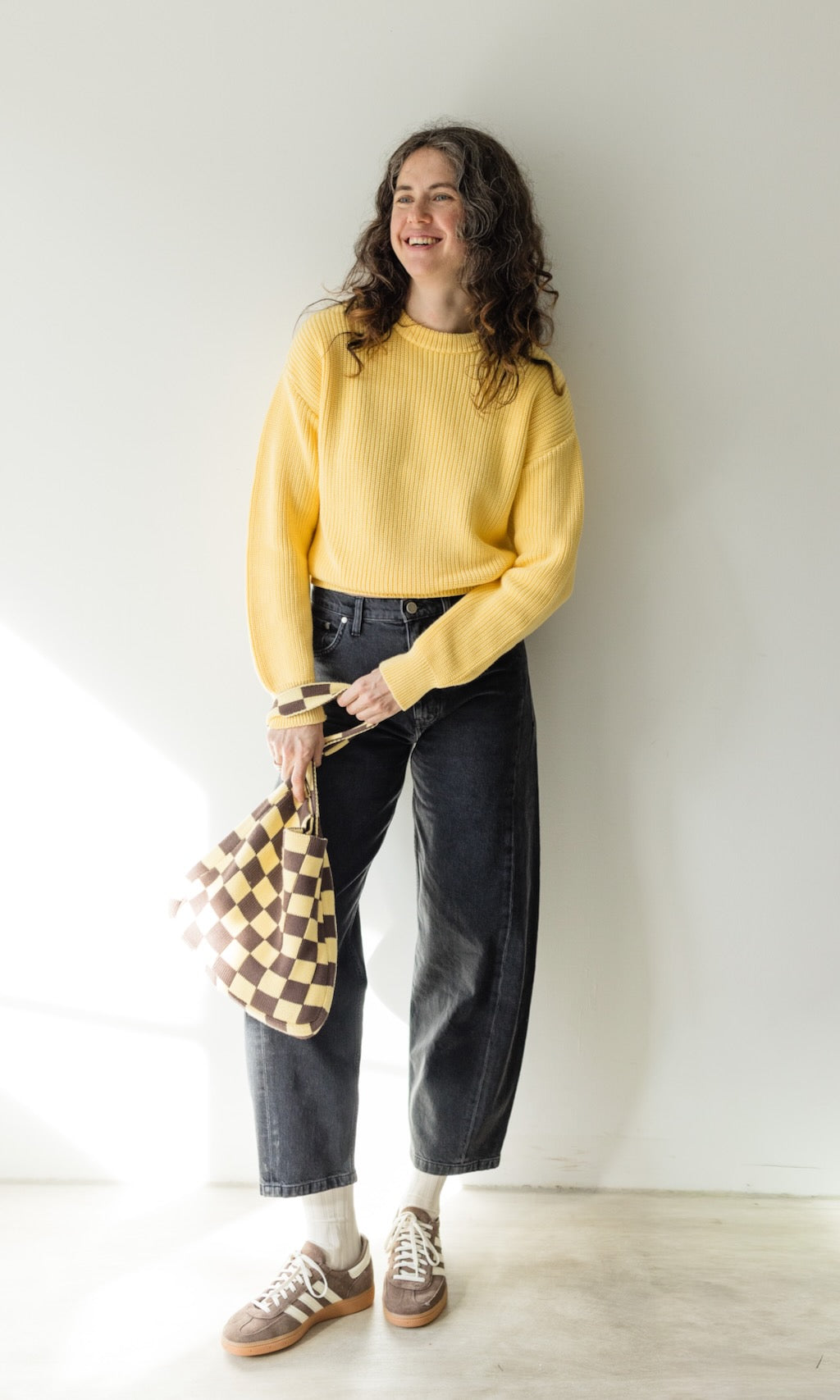 Stricktasche mit Karomuster aus Bio Baumwolle