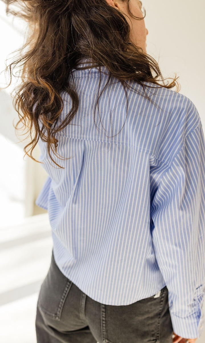 Cropped Oversized Hemd Hellblau Gestreift