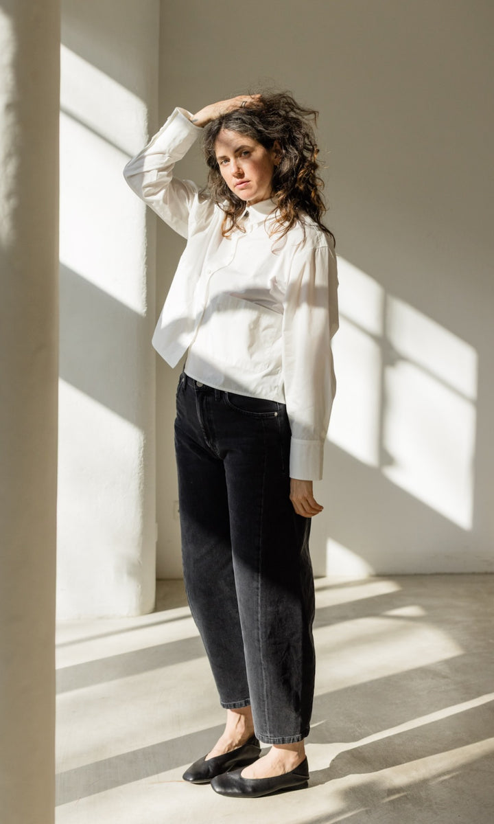 Cropped Oversized Hemd in Weiß