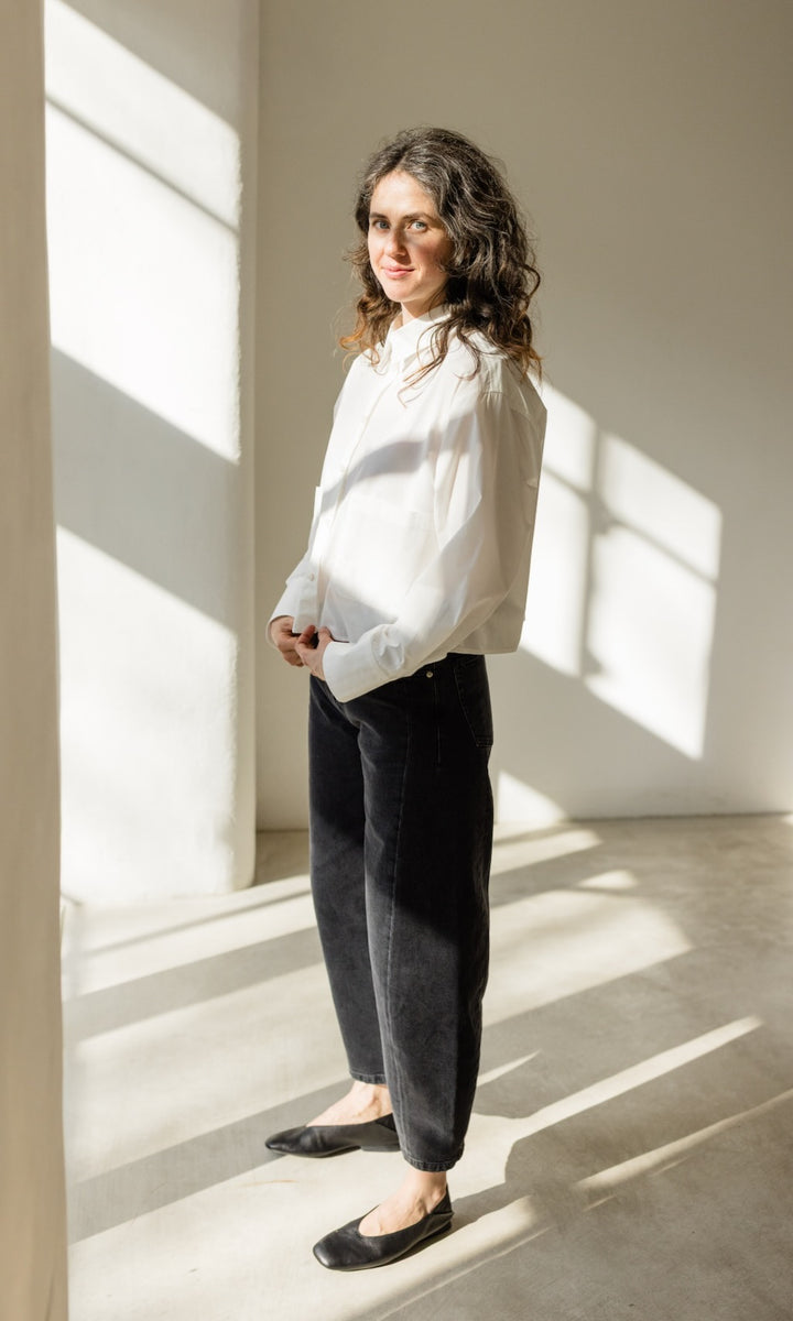 Cropped Oversized Hemd in Weiß