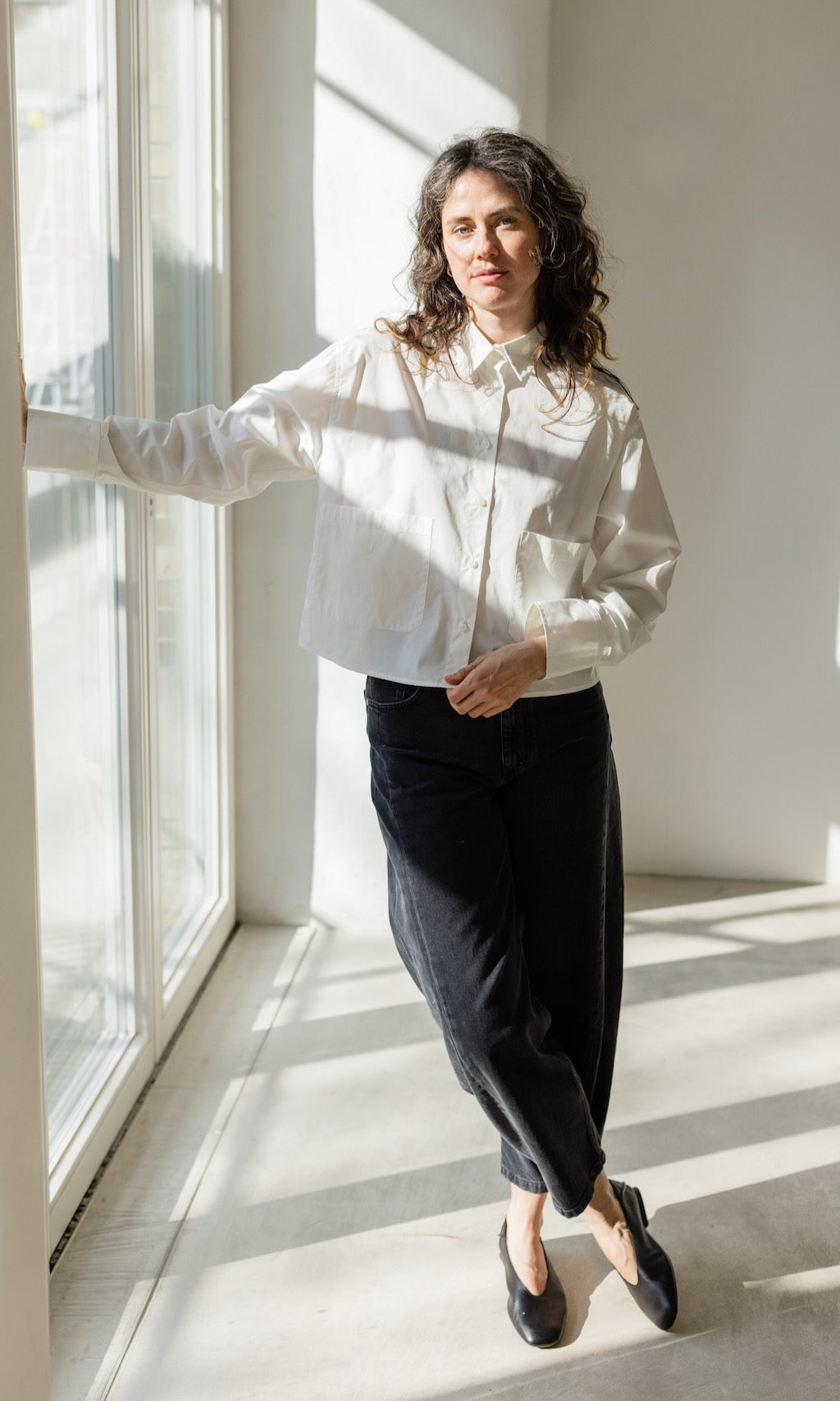 Cropped Oversized Hemd in Weiß