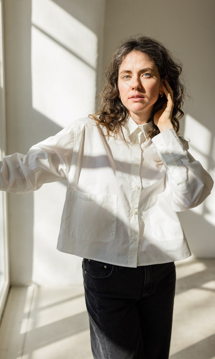 Cropped Oversized Hemd in Weiß