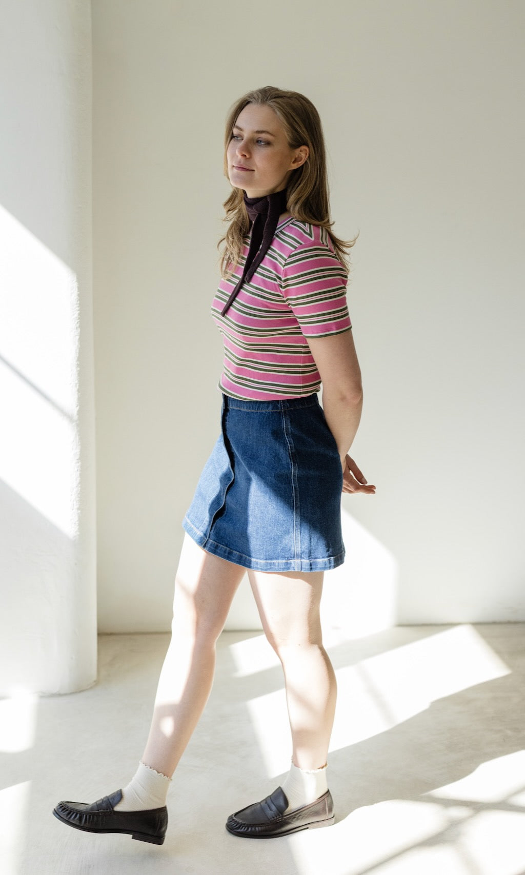 Gestreiftes Kurzarmshirt Zoé in Rose-Grün - abricot coco