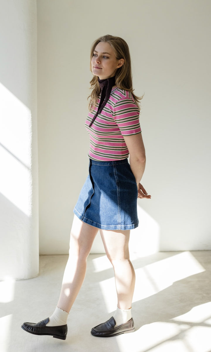 Gestreiftes Kurzarmshirt Zoé in Rose-Grün - abricot coco