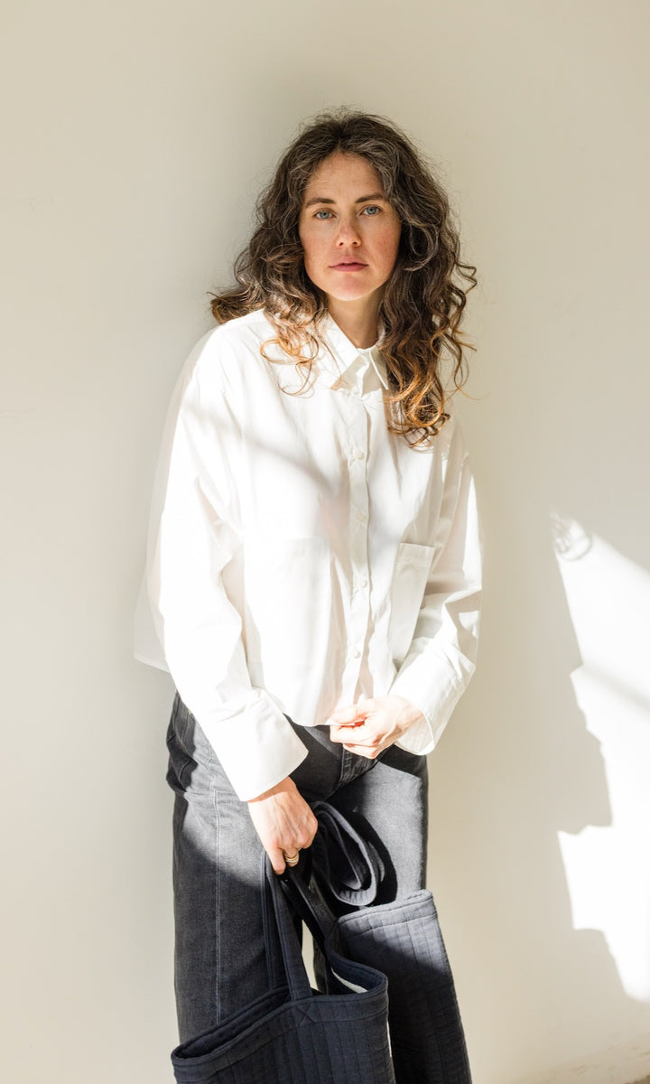 Cropped Oversized Hemd in Weiß