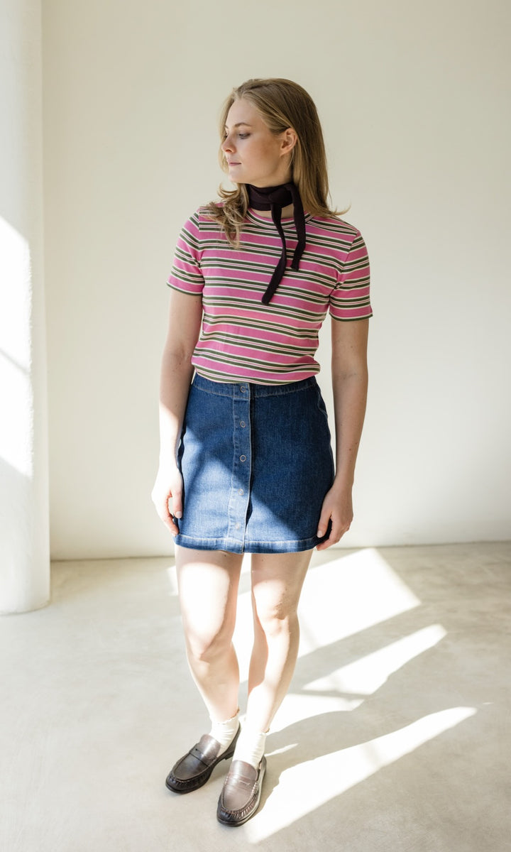 Gestreiftes Kurzarmshirt Zoé in Rose-Grün - abricot coco