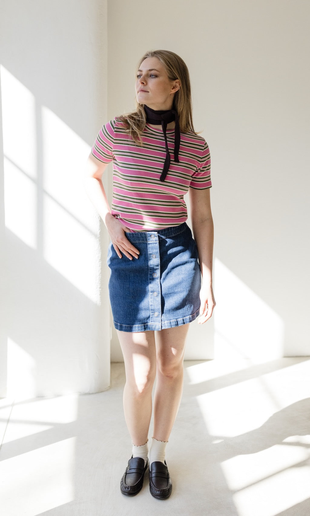 Gestreiftes Kurzarmshirt Zoé in Rose-Grün - abricot coco