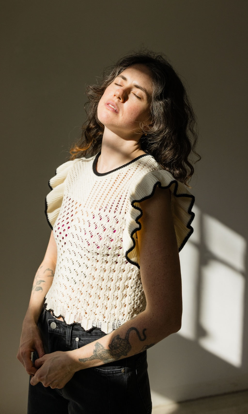 Stricktop Sora mit Volant Ärmel aus Bio Baumwolle