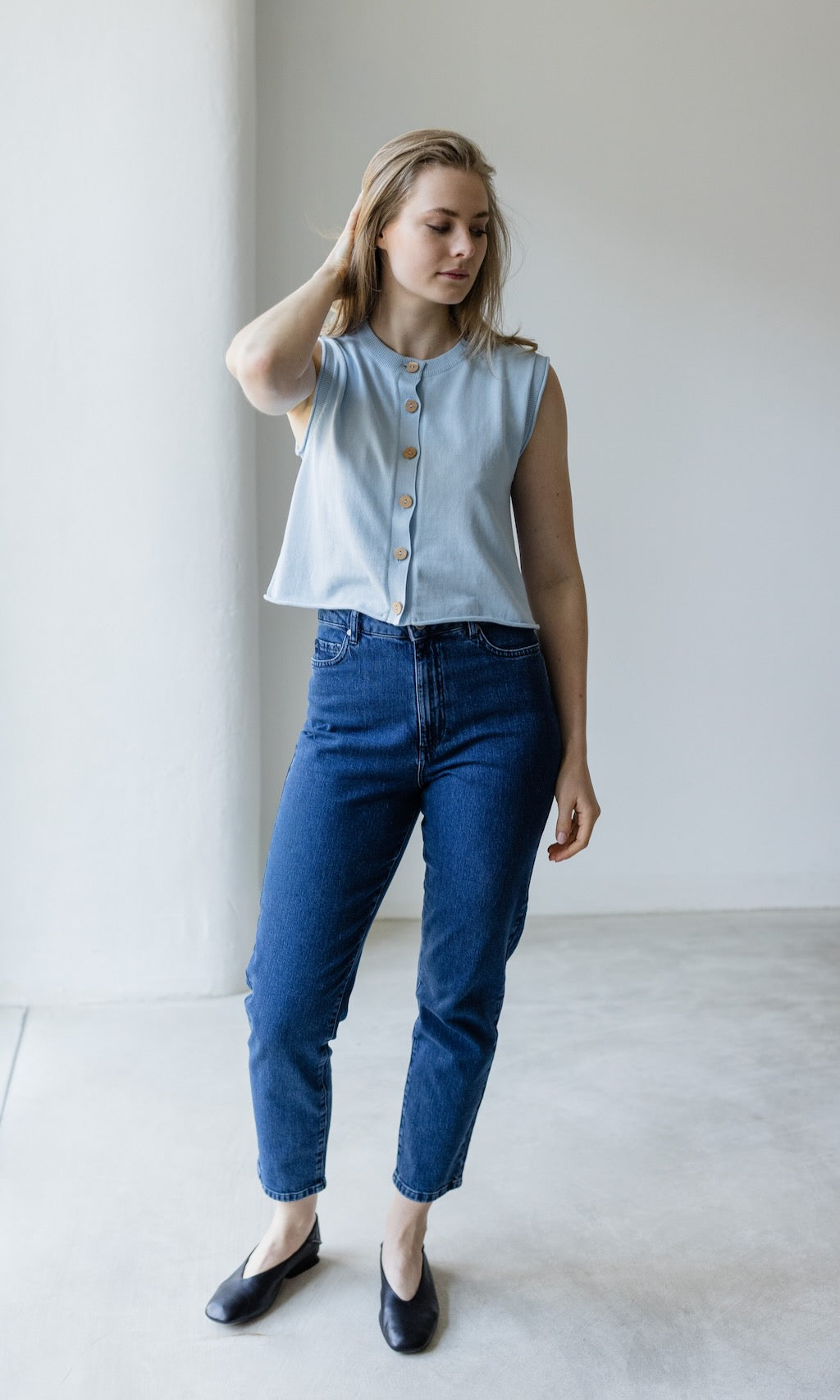 Jeans Mom Fit Dunkelblau - abricot coco