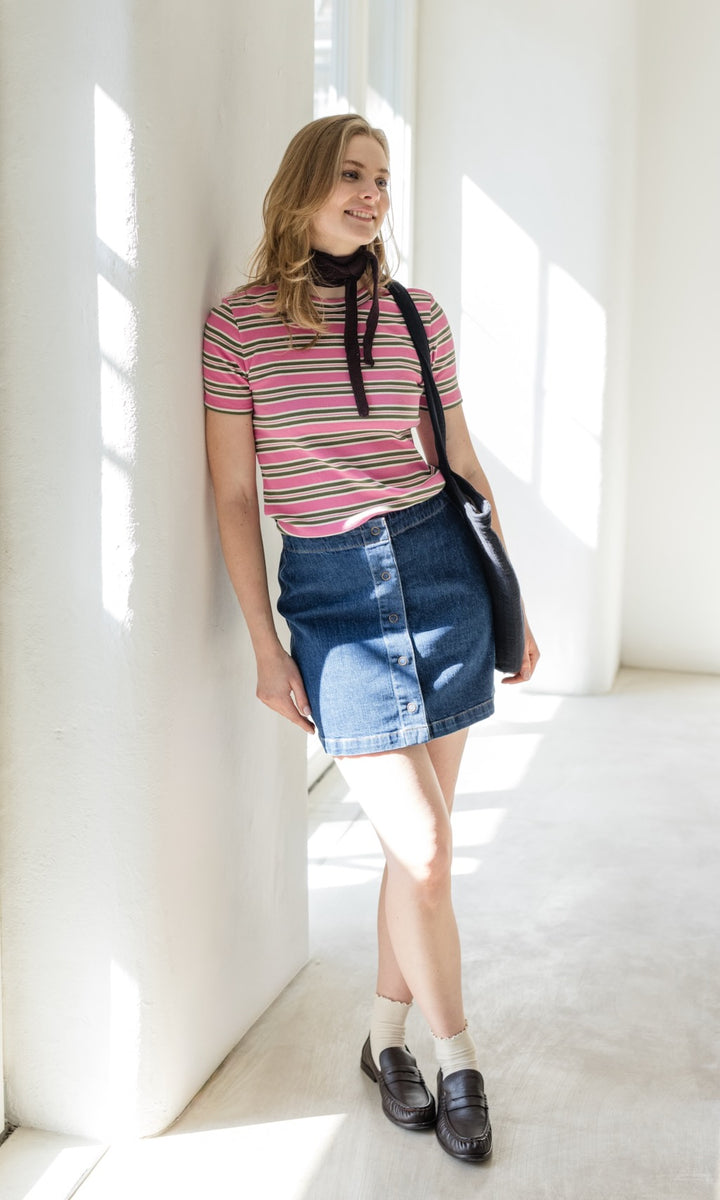 Gestreiftes Kurzarmshirt Zoé in Rose-Grün - abricot coco