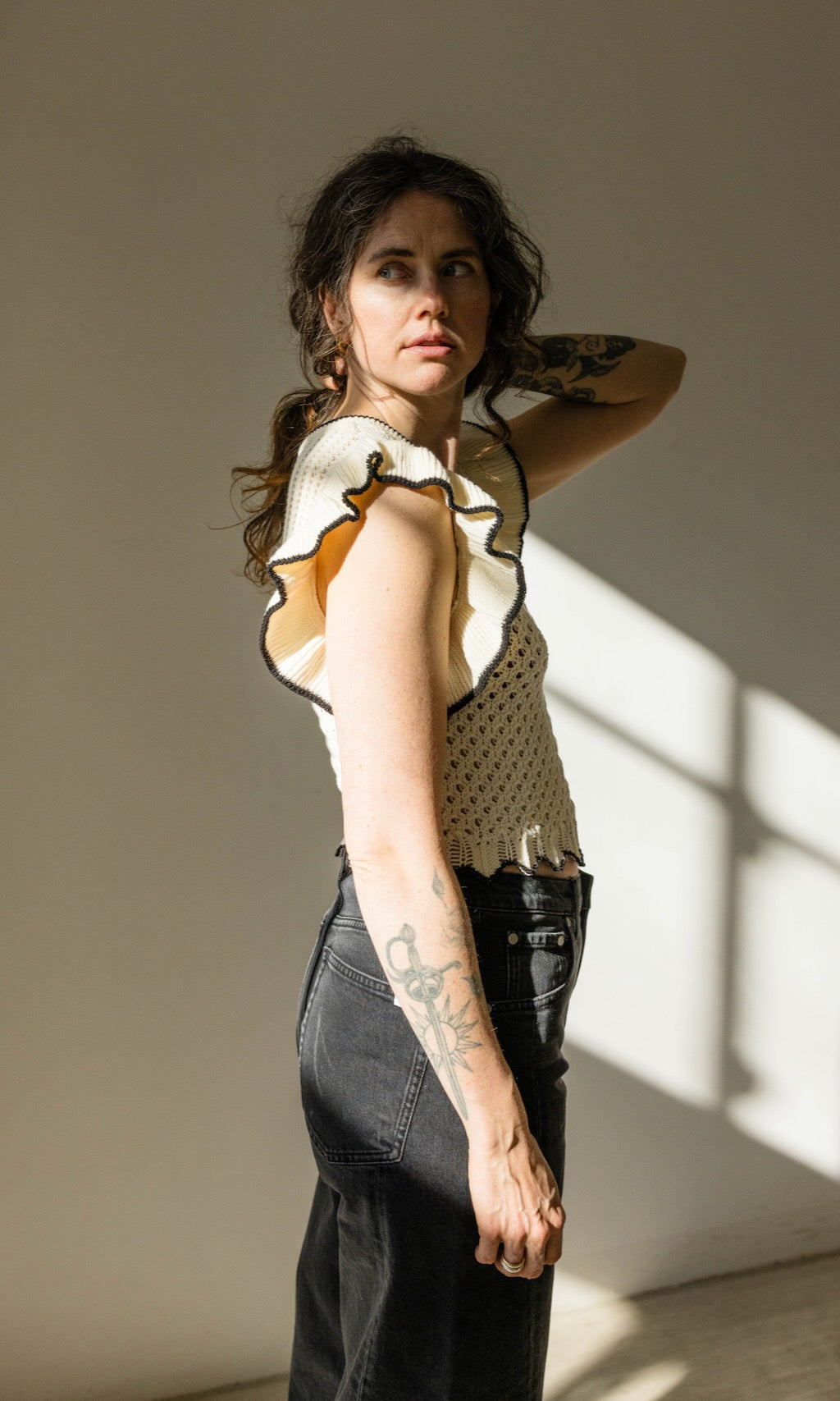 Stricktop Sora mit Volant Ärmel aus Bio Baumwolle