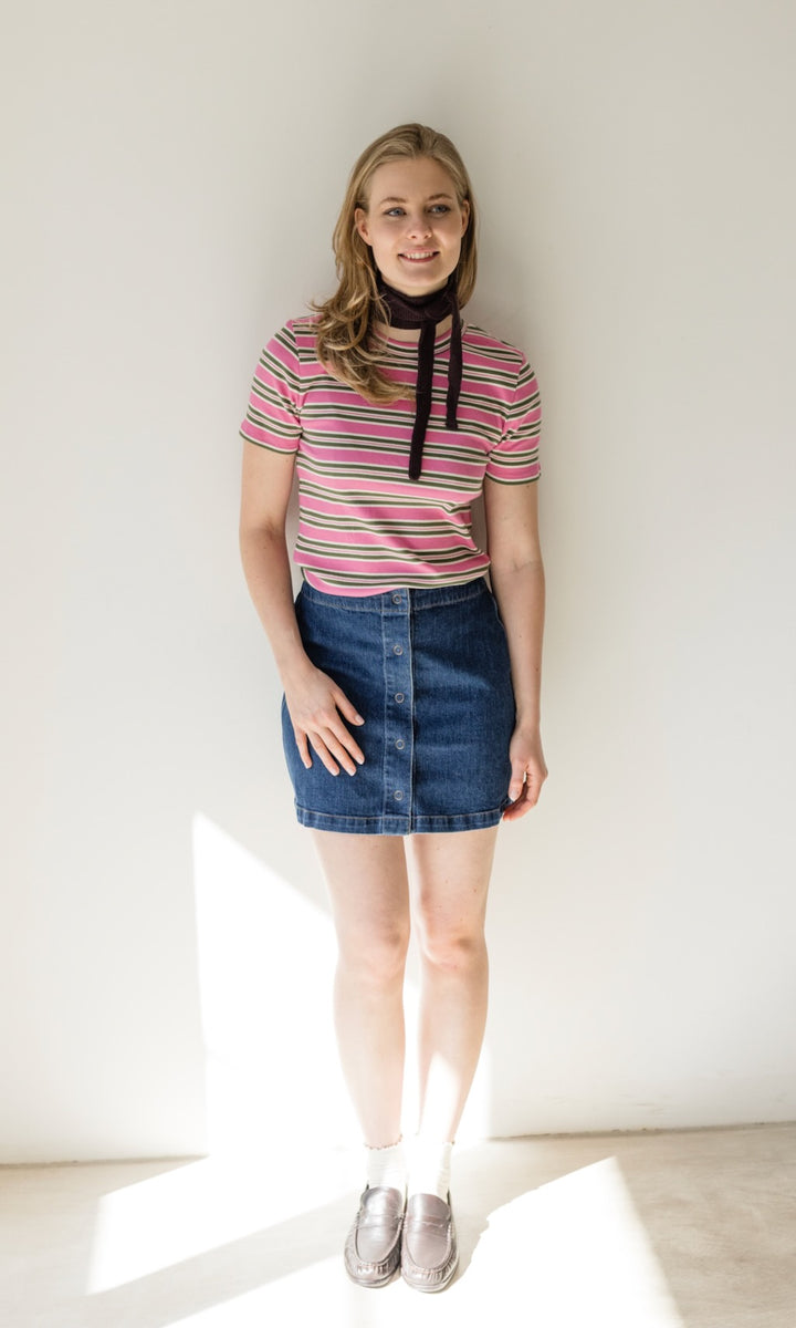 Gestreiftes Kurzarmshirt Zoé in Rose-Grün - abricot coco