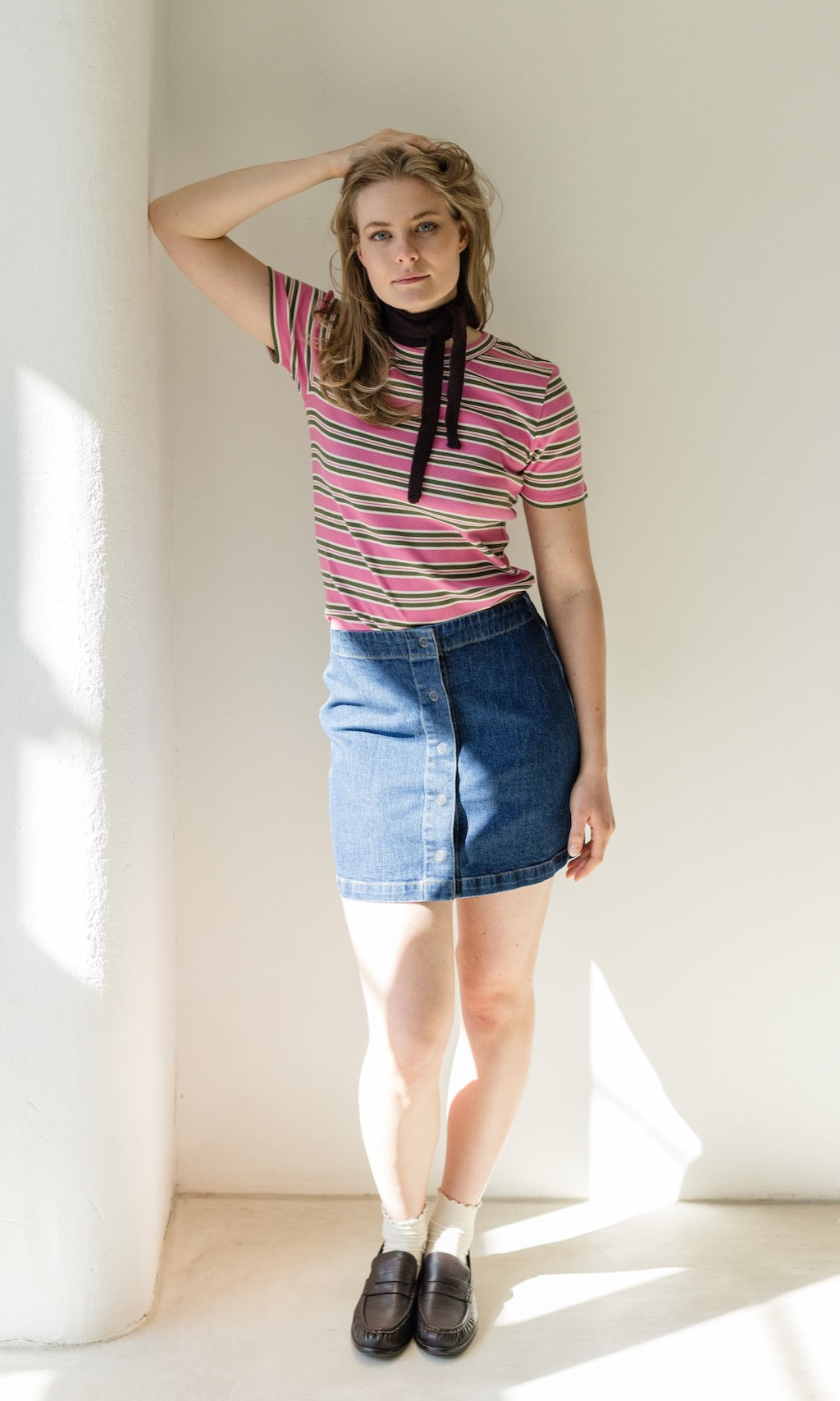 Gestreiftes Kurzarmshirt Zoé in Rose-Grün - abricot coco