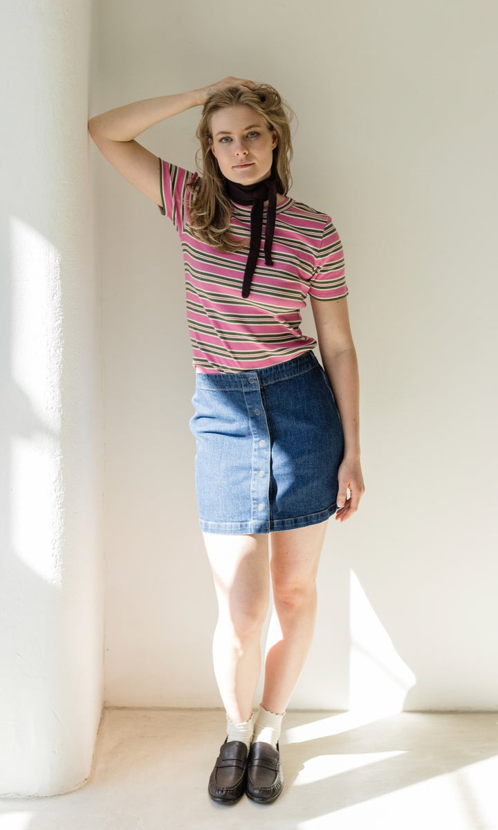 Gestreiftes Kurzarmshirt Zoé in Rose-Grün - abricot coco