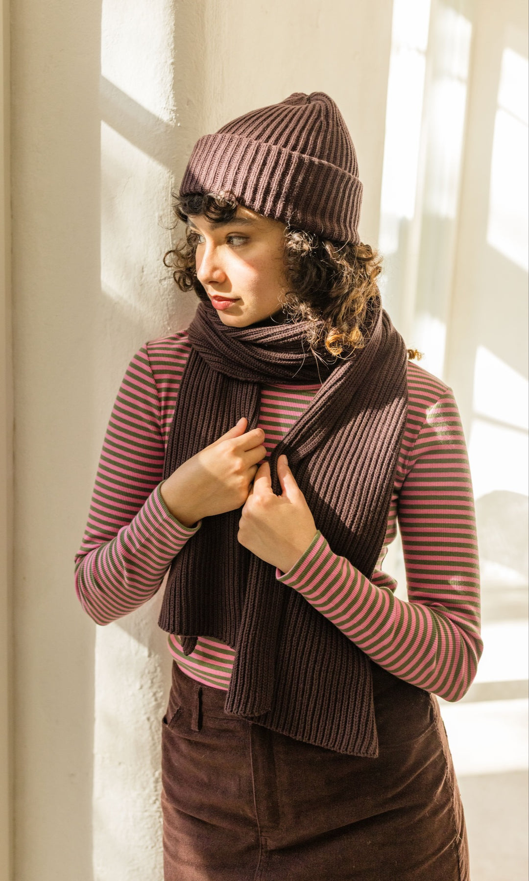 Strickmütze aus Baumwolle in Chocolat